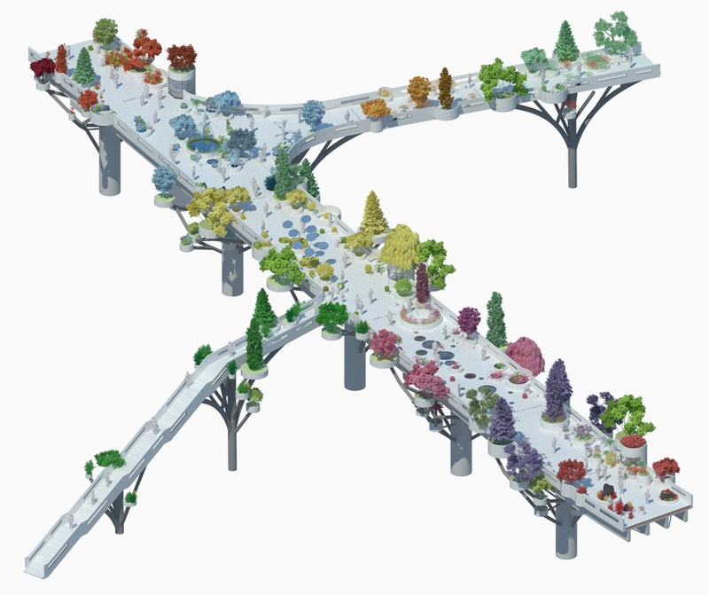 Illustration for article titled Seúl convertirá una autopista abandonada en un enorme jardín elevado